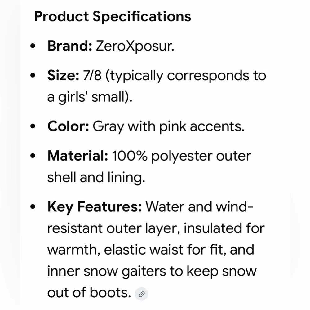 ZeroXposur Silver Girls’ Snowboard Snow Ski Pants - Like New - Size 7/8
